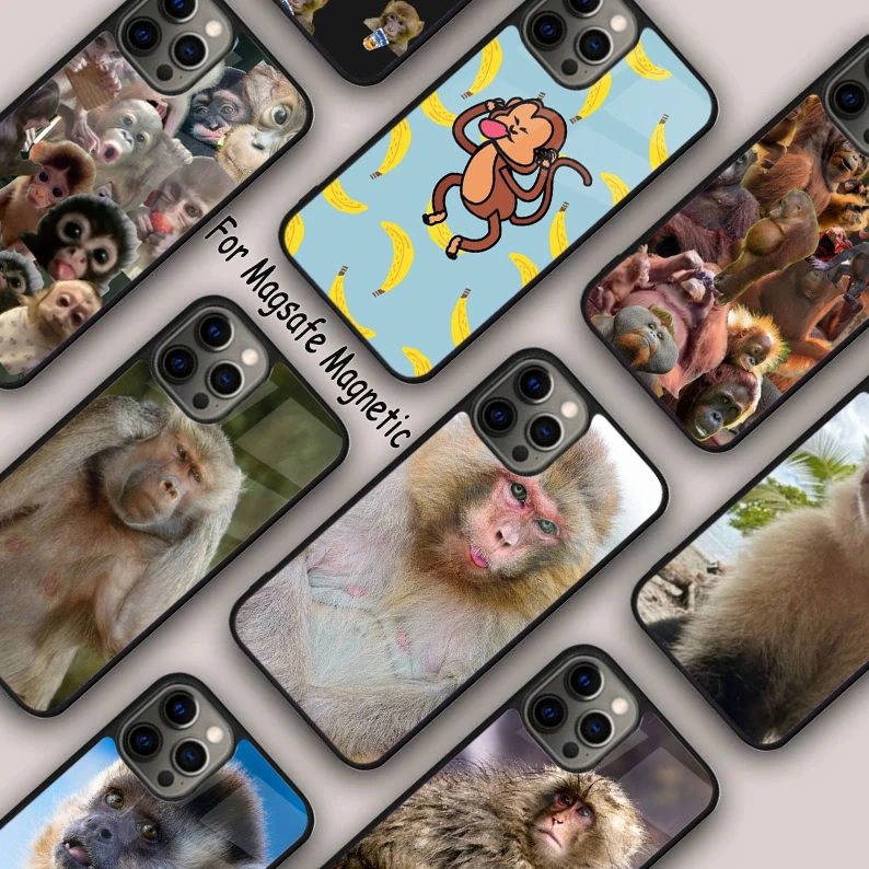 Monkey Sipping Meme Magnetic Phone Case For APPLE iPhone 16 14 13 12 11 Pro Max 15 Plus Wireless Charge With MagSafe Cover