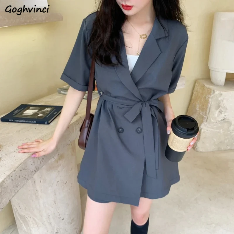 

Rompers Women Vintage Gray Lace-up Deign Chic Summer Loose Wide-leg Office Lady Playsuits Clothing Popular Korean Elegant Girls