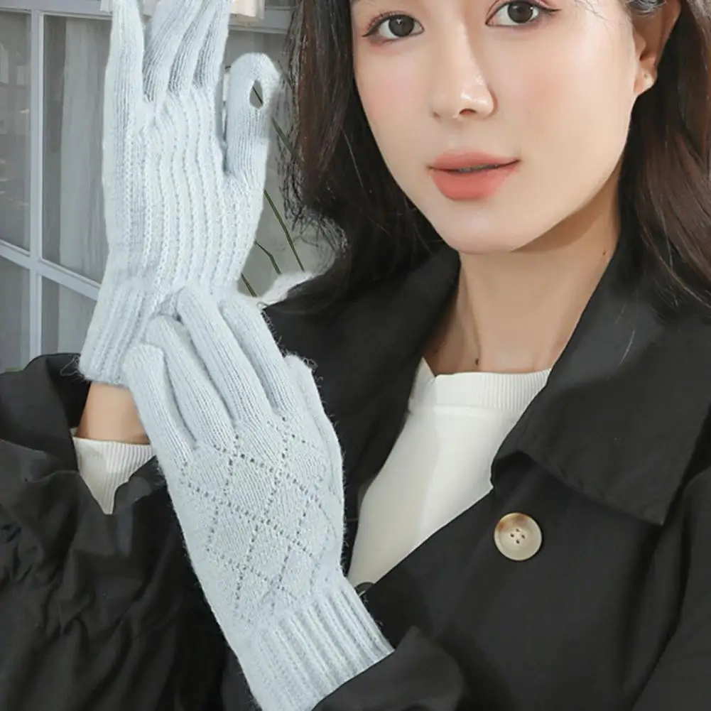 Fingerless Gloves Stylish Minimalistic Knitted Gloves Warm Winter Gift Cold-proof Design with Thickened Hollow Knitting Solid