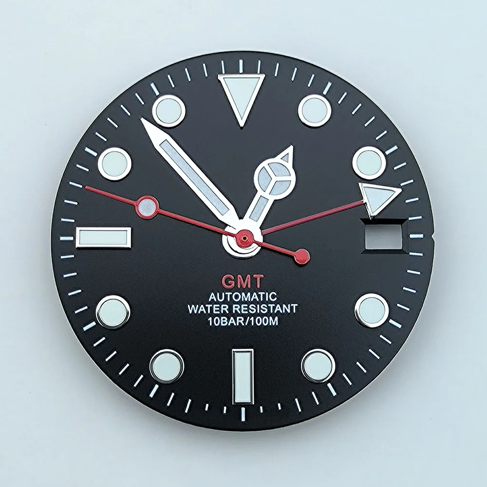 watch dial N H34 dial Custom logo 28.5mm GMT four hands green luminous for N H34 Movement watch accessories repair tool