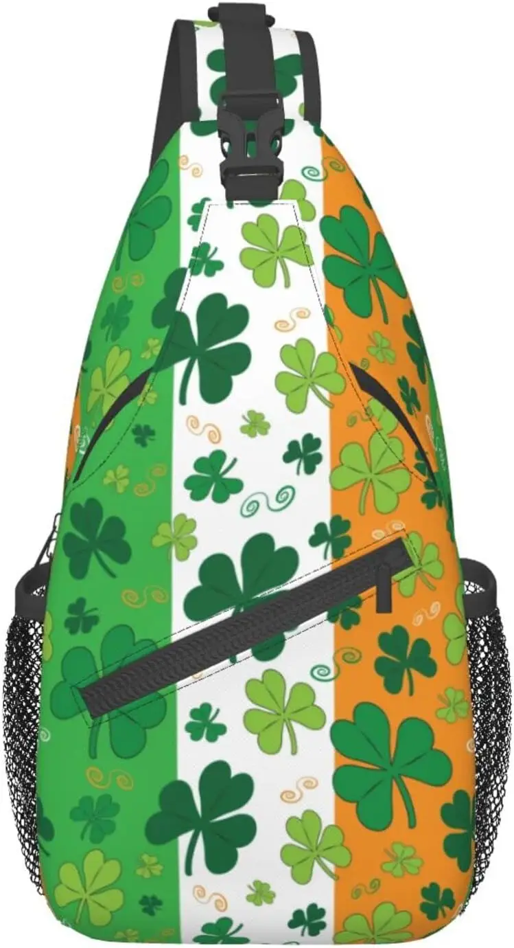 St. Patrick'S Day Shamrocks on Irish Flag Sling Bag for Women Men Fashion St Patricks Green Clover Leaves Crossbody Bags Travel