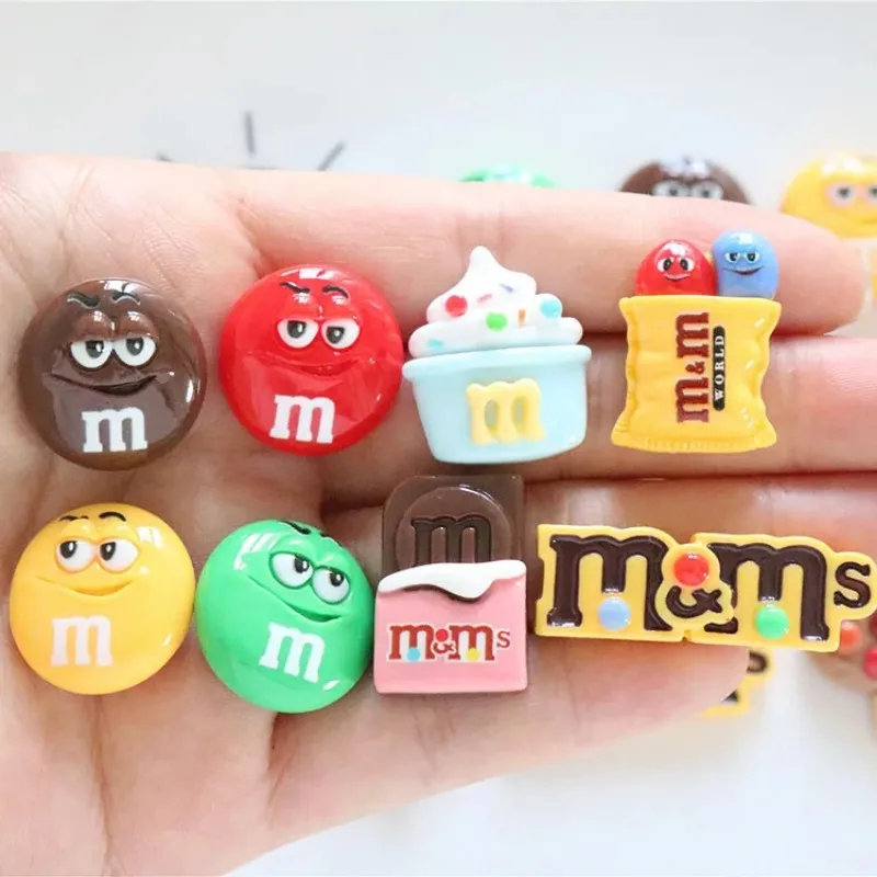 10Pcs M Candy Beans Bright Resin Fridge Magnet Decorated Candy Photo Magnet