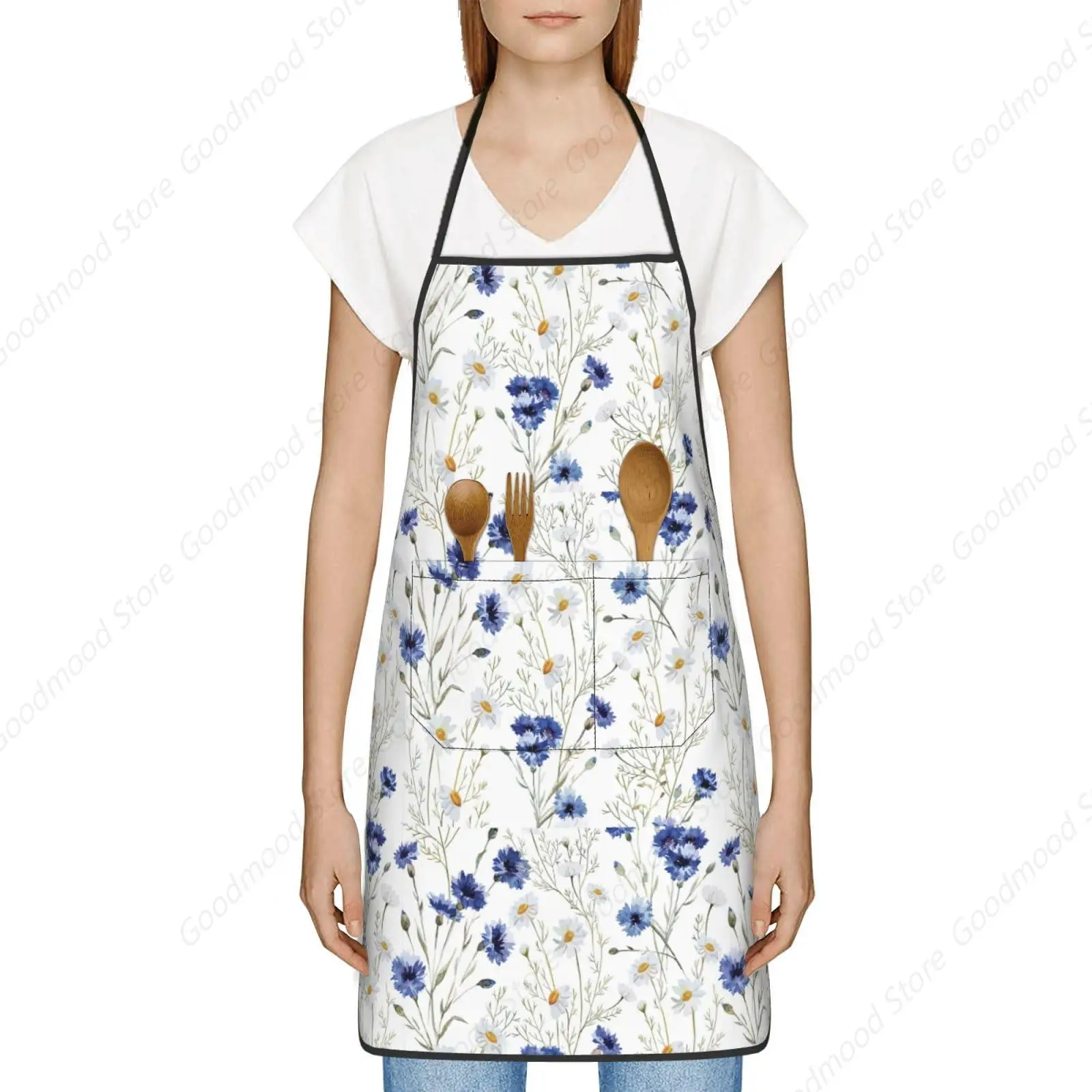 Flowers And Cornflowers Daisies Print Will Well Chef Apron For Men And Women Professional For Cooking With Pocket Bib Apron