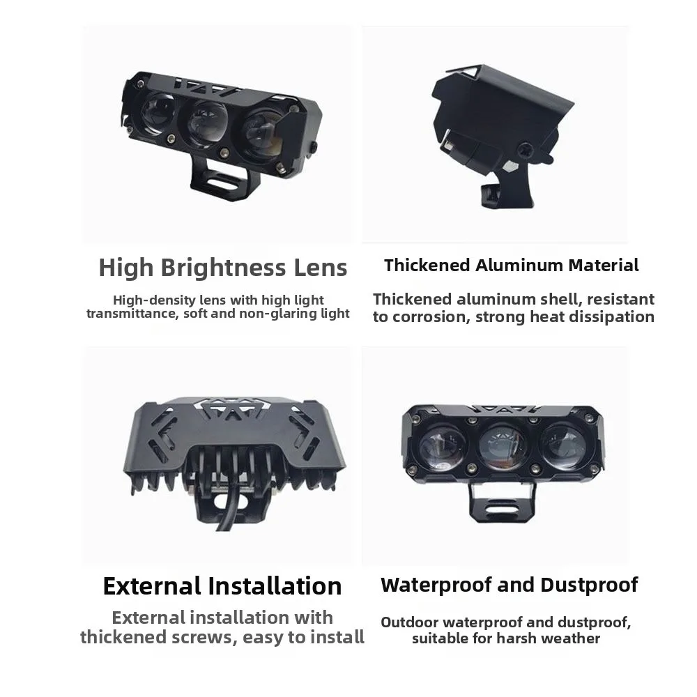 Multi-purpose 3 Lens Motorcycle LED Spot Light Dual Color Super Bright Mini Lens Headlight Driving Light for Car Trucks SUV UTV