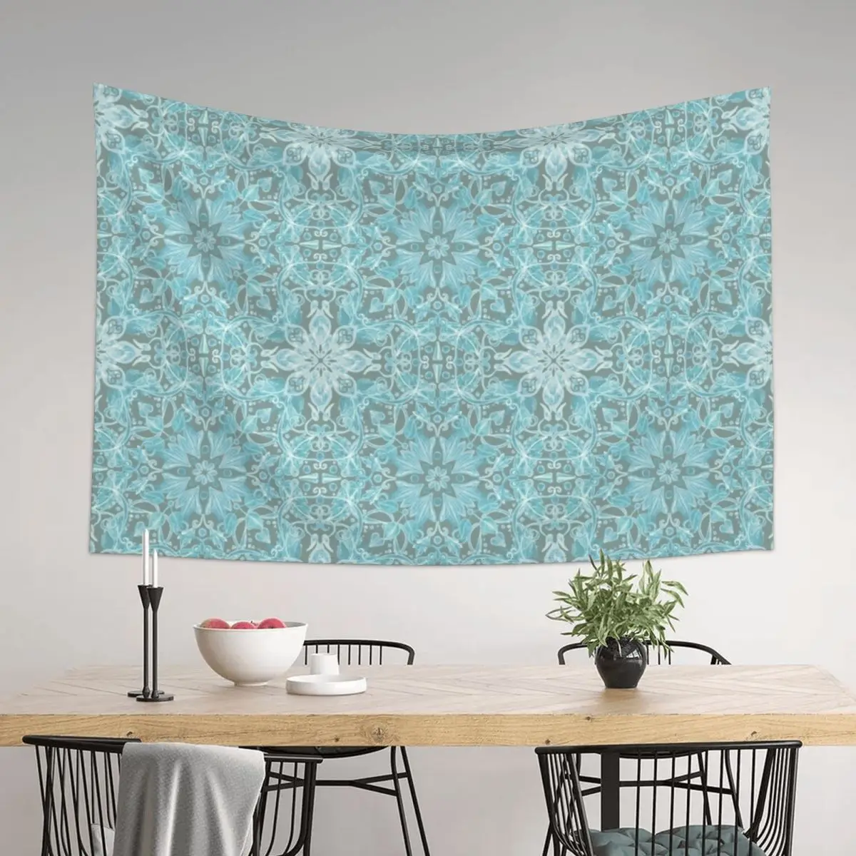

Soft Teal Blue & Grey hand drawn floral pattern Tapestry Home Decor Aesthetic Wall Hanging Decor Decoration For Rooms Tapestry