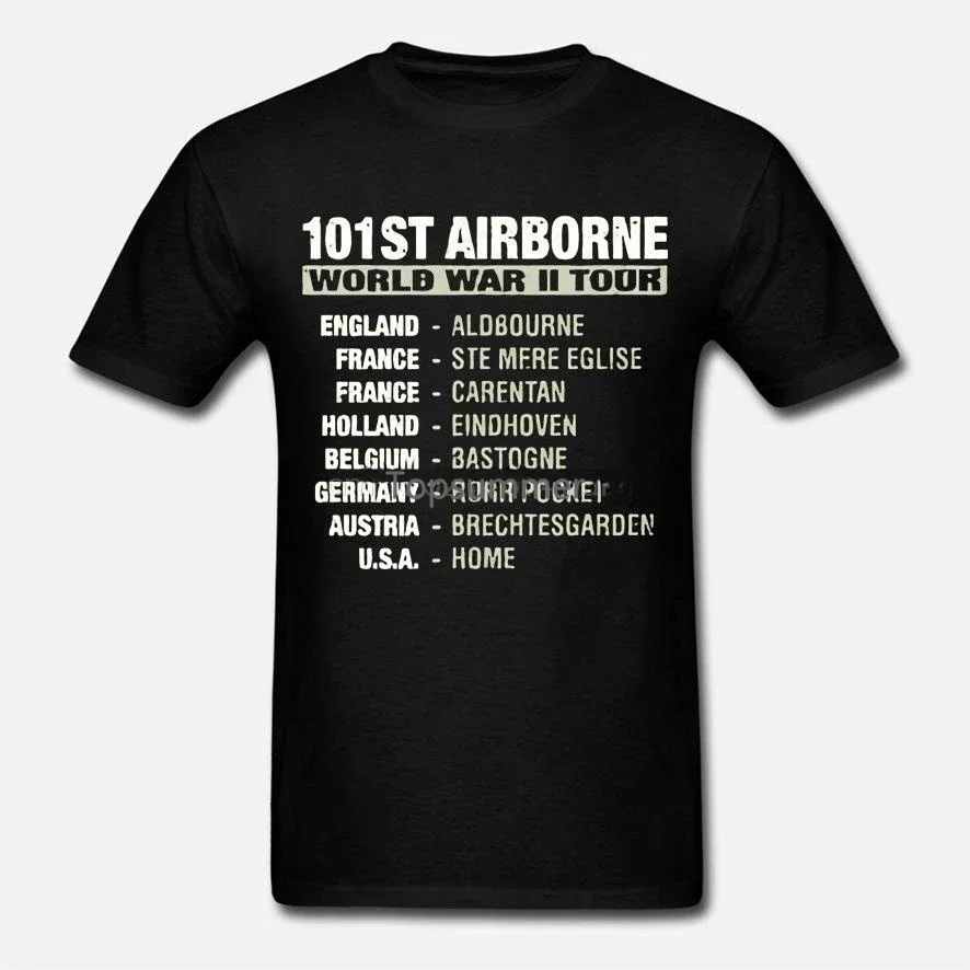 Mens Army Ww2 101 101St Airborne Tour Olive Green Double Print Cotton T-Shirt