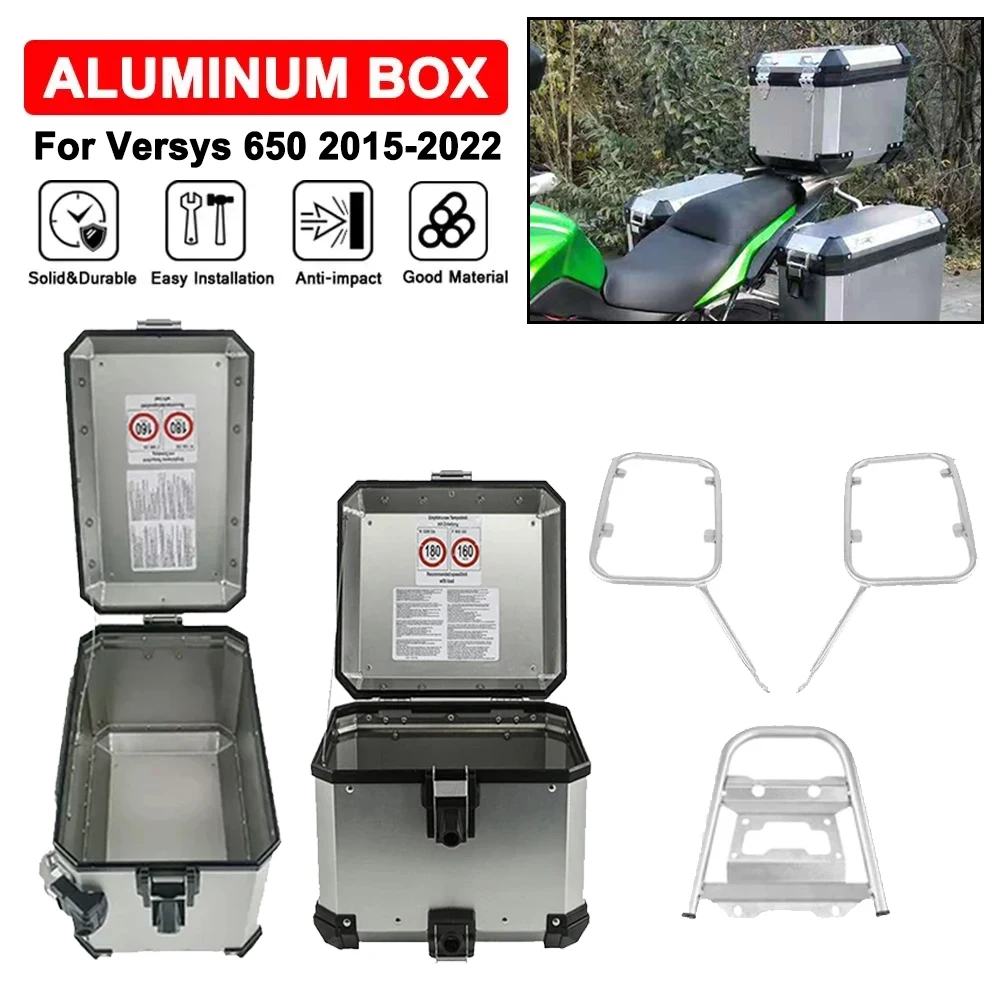 

Motorcycle Top Case Panniers Saddlebag Luggage Rack For Kawasaki For Versys 650 2015-2026 Aluminum Box Stainless Steel Bracket