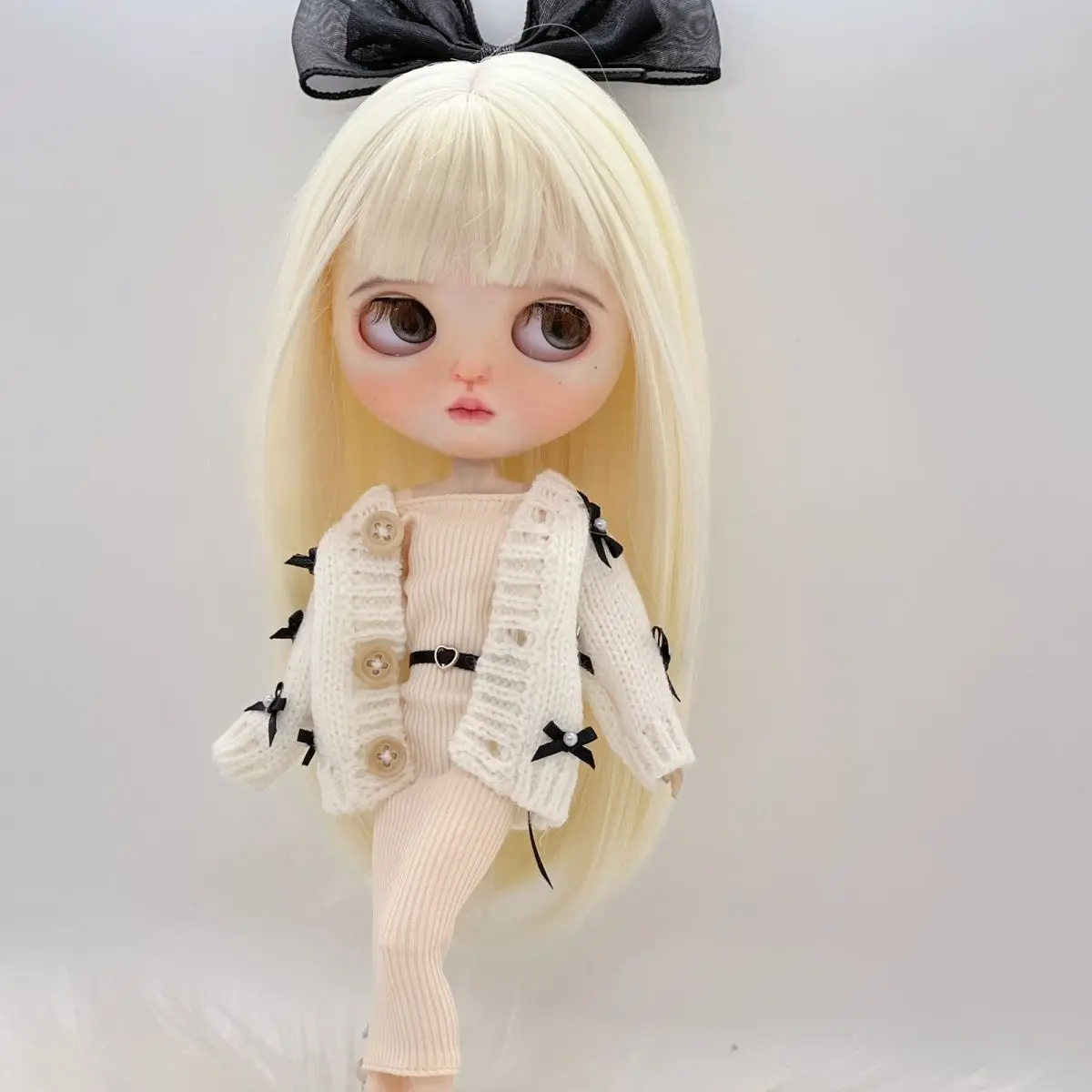 blythe doll clothes casual sweater set bow embellishment handmade 28-30cm OB22 OB24 AZONE Dress for  Blythe doll