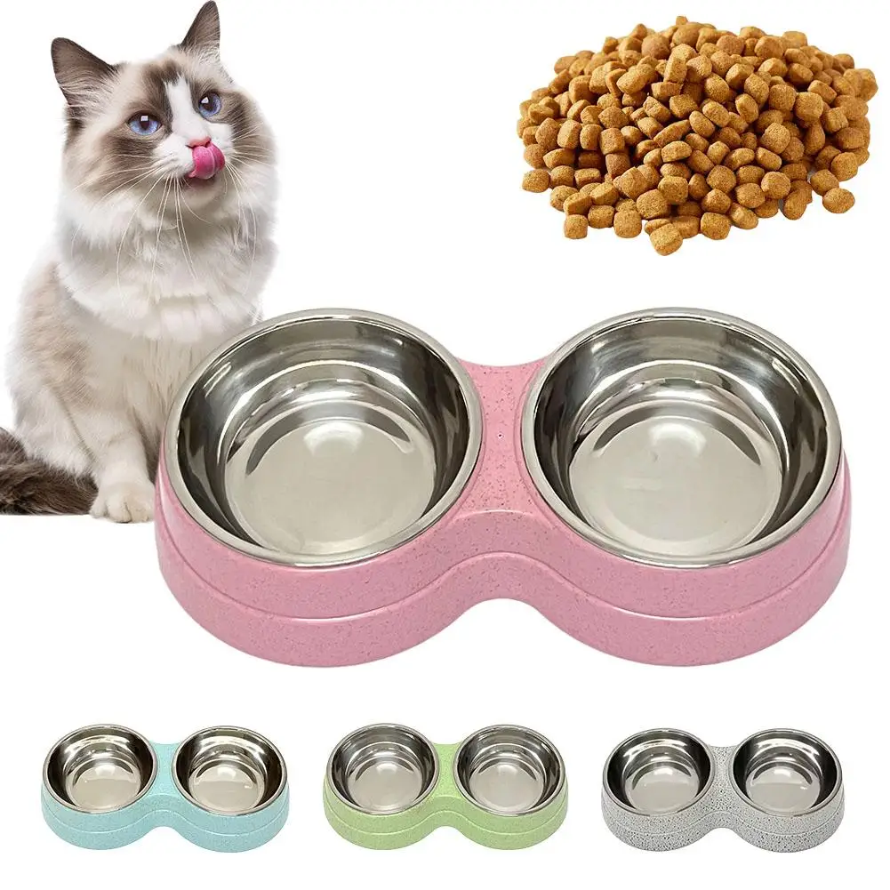 Dual Pet Bowl Stainless Steel Double Bowls Dogs Cats Drinking Feeding Supplies Accessories Dish Food Water Feeder Bowls