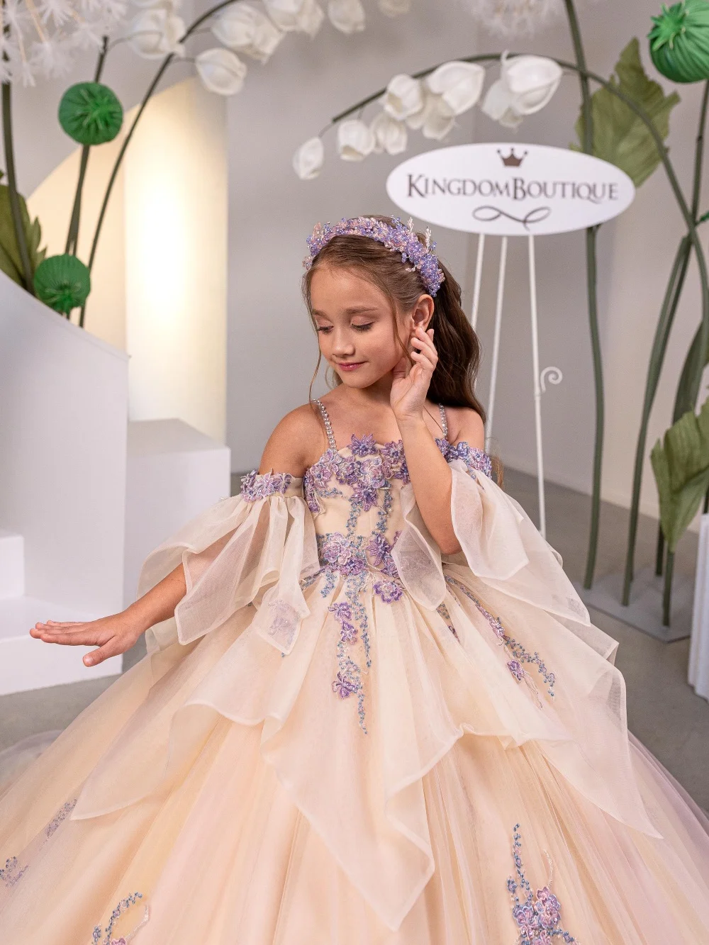 New Kids Purple Beaded Appliques Princess Gown For Birthday Party Girls Sweet Luxury Thin Straps Dresses Performance Wear 2-14Y