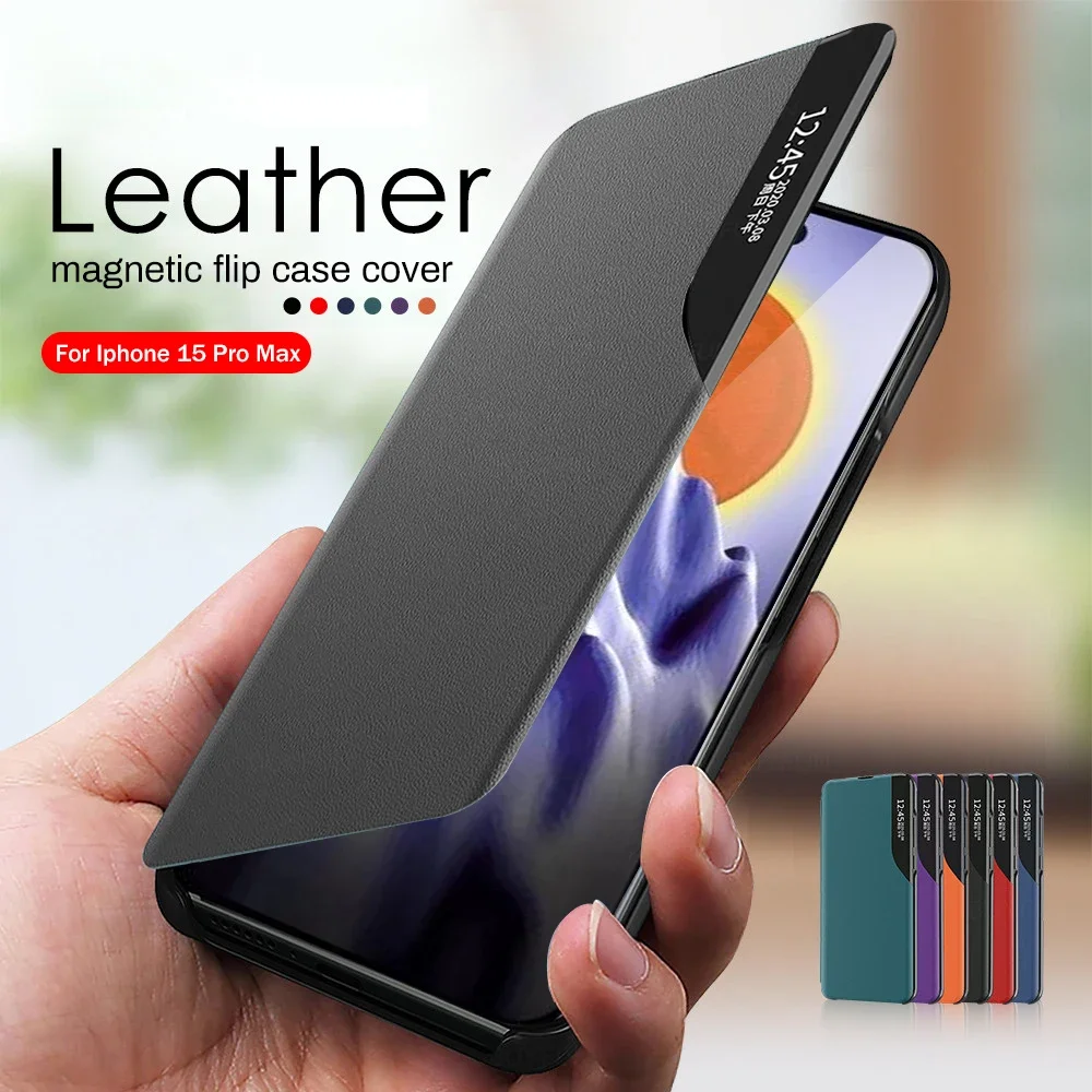 Luxury Leather Flip Case For Apple Iphone 15 Pro Max Magnetic Attraction Stand Book Coque Iphone15 Aifon I Phone 15 ProMax Plus