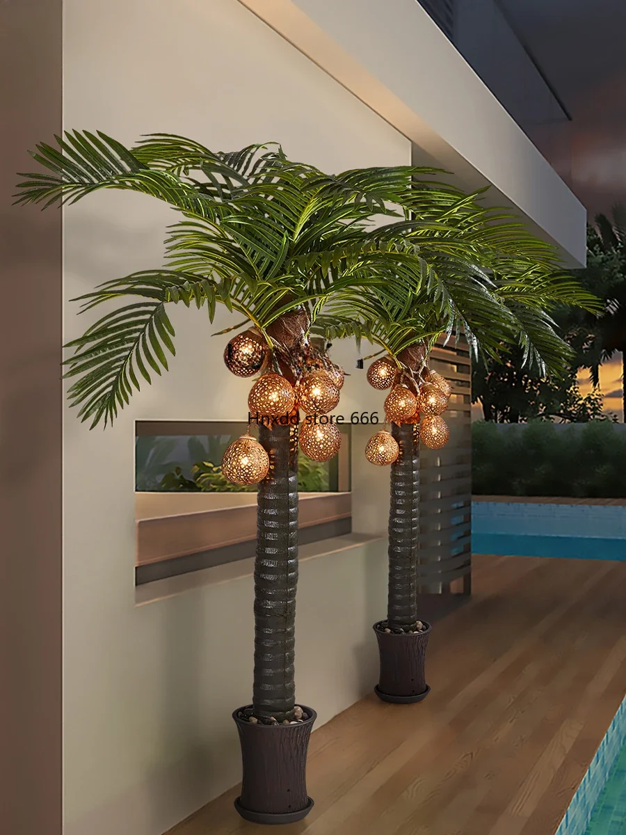 Southeast Asian Style Hollow Coconut Tree Floor Lamp Hallway Corridor and Aisle Lighting