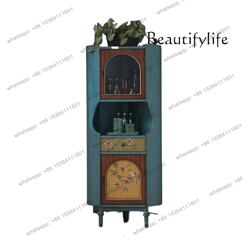 

triangular cabinet, corner cabinet, restaurant corner cabinet, against the wall, corner setting