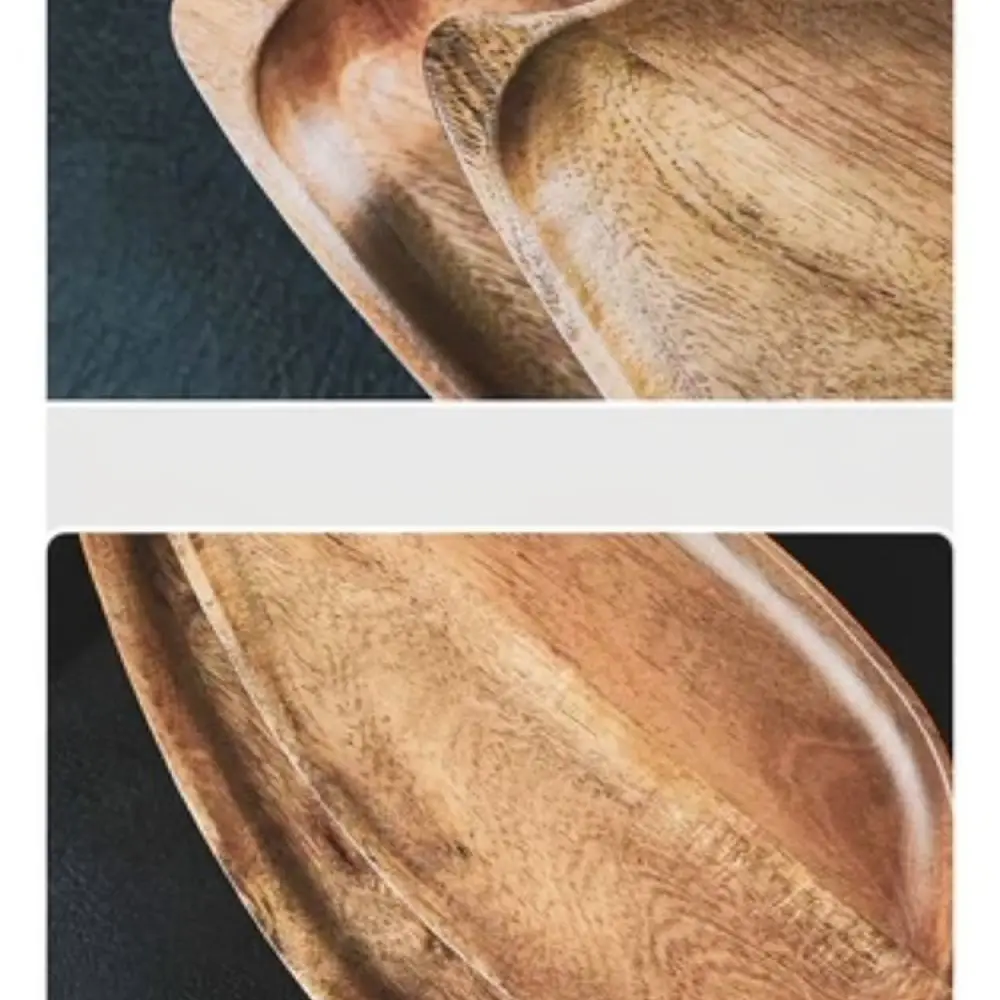 Handcrafted Acacia Wood Tray Minimalist Leaf Design Decorative Serving Platter For Afternoon Tea Sushi Snacks Tableware