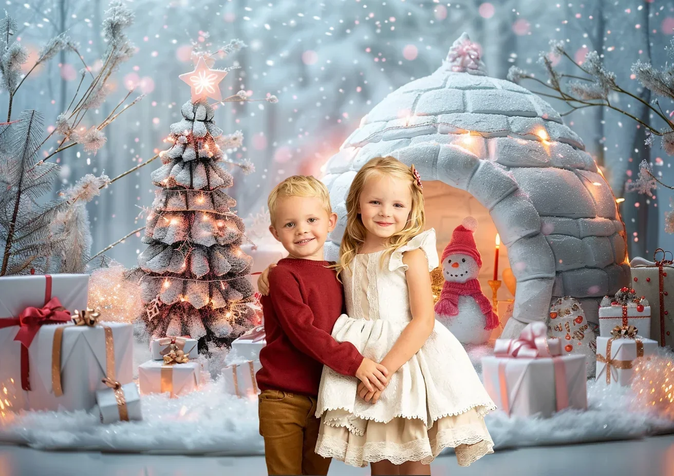 Christmas Backdrop Christmas Igloo Decorations Snowman Wrapped Gifts Magical Winter Wonderland Background Photo Studio Photocall