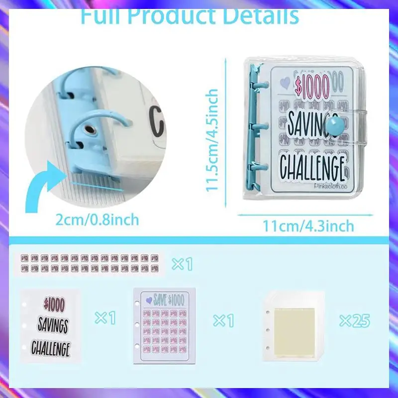 Segregator do wyzwania oszczędzania 2X 1000, miesięczny książka do wyzwań oszczędzania pieniędzy z kopertami, mini segregator budżetowy (niebieski)