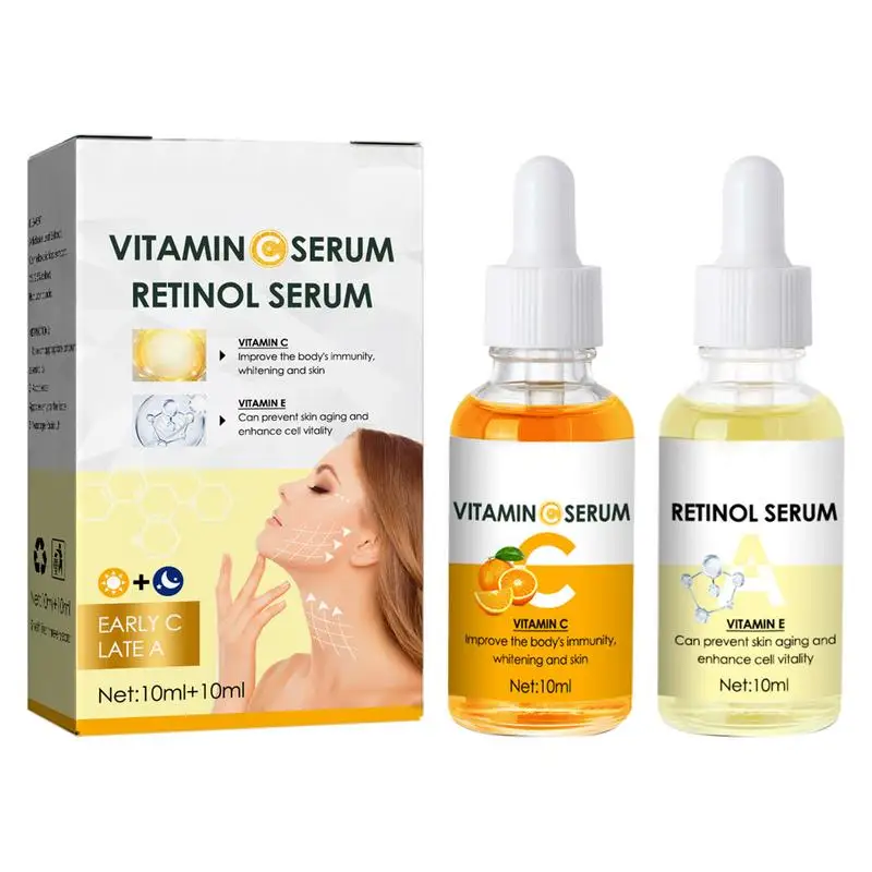 

10ml+10ml Facial Serums Skin Care Set Vitamin C + Retinols Serum For Face Firms Tightens Serum Brightening Hydrating Face Serum