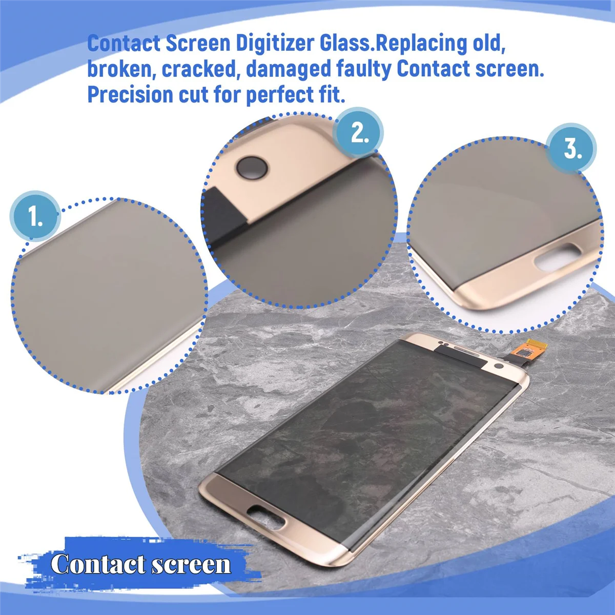 สําหรับ Galaxy S7 Edge G935 Contact Screen Digitizer Glass พร้อมเครื่องมือ Gold