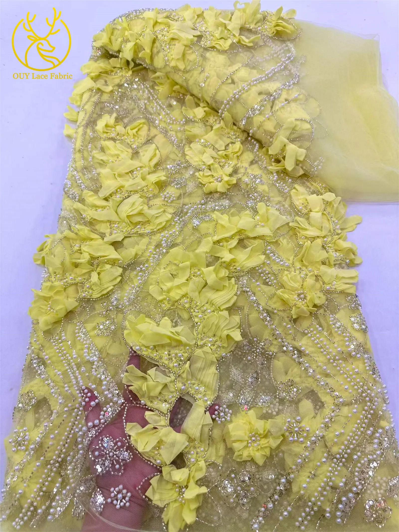3D Nigerianischer Mesh-Tüll-Spitzenstoff 2026 Hochwertiger Afrikanischer Pailletten-Perlen-Spitzenstoff für Damen-Abendkleider zum Nähen – Detail 15