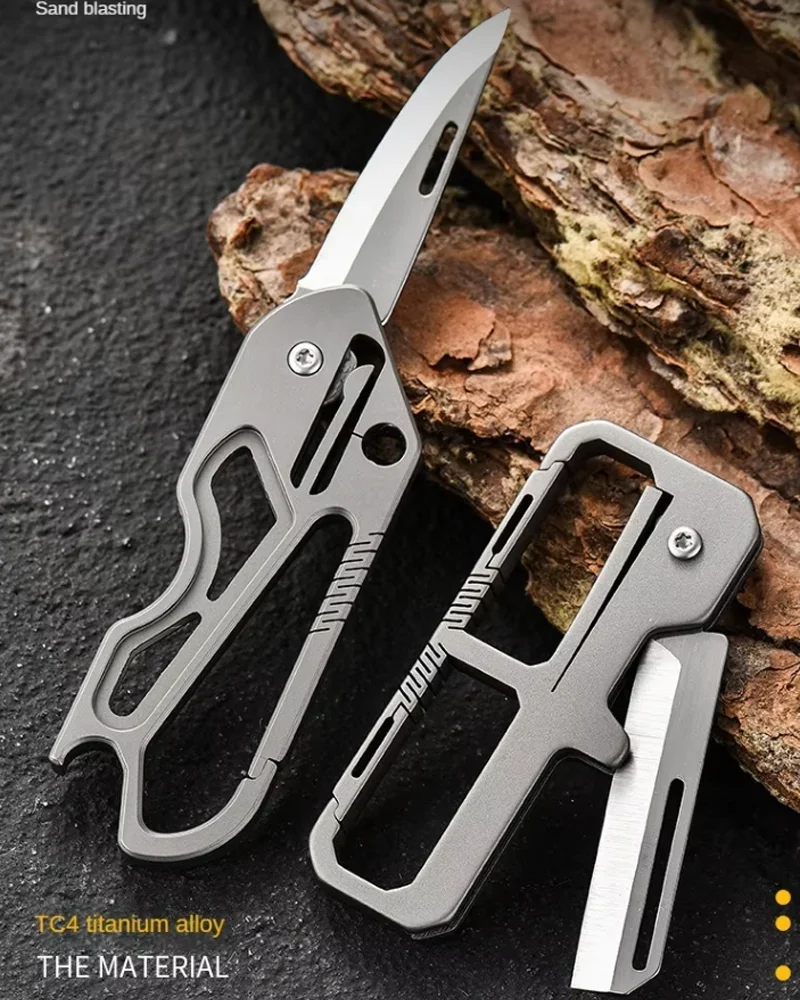 TISUR EDC Titanium alloy key holder with knife,Tactical Carabiner Key Chains Men Multitool for Outdoor Camping Key Ring