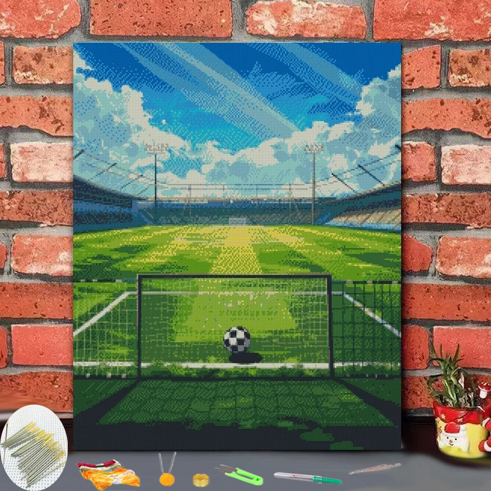 Cross Stitch Embroidery  Youth Football Field Art Style Thread Chart DIY Needlework Kit Count Print on Can