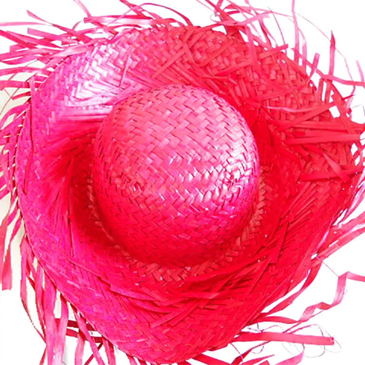 Hawaiian Handmade Straw Hat, Fringed Edge Beach Vacation Sun Hat Easter Prop Cap