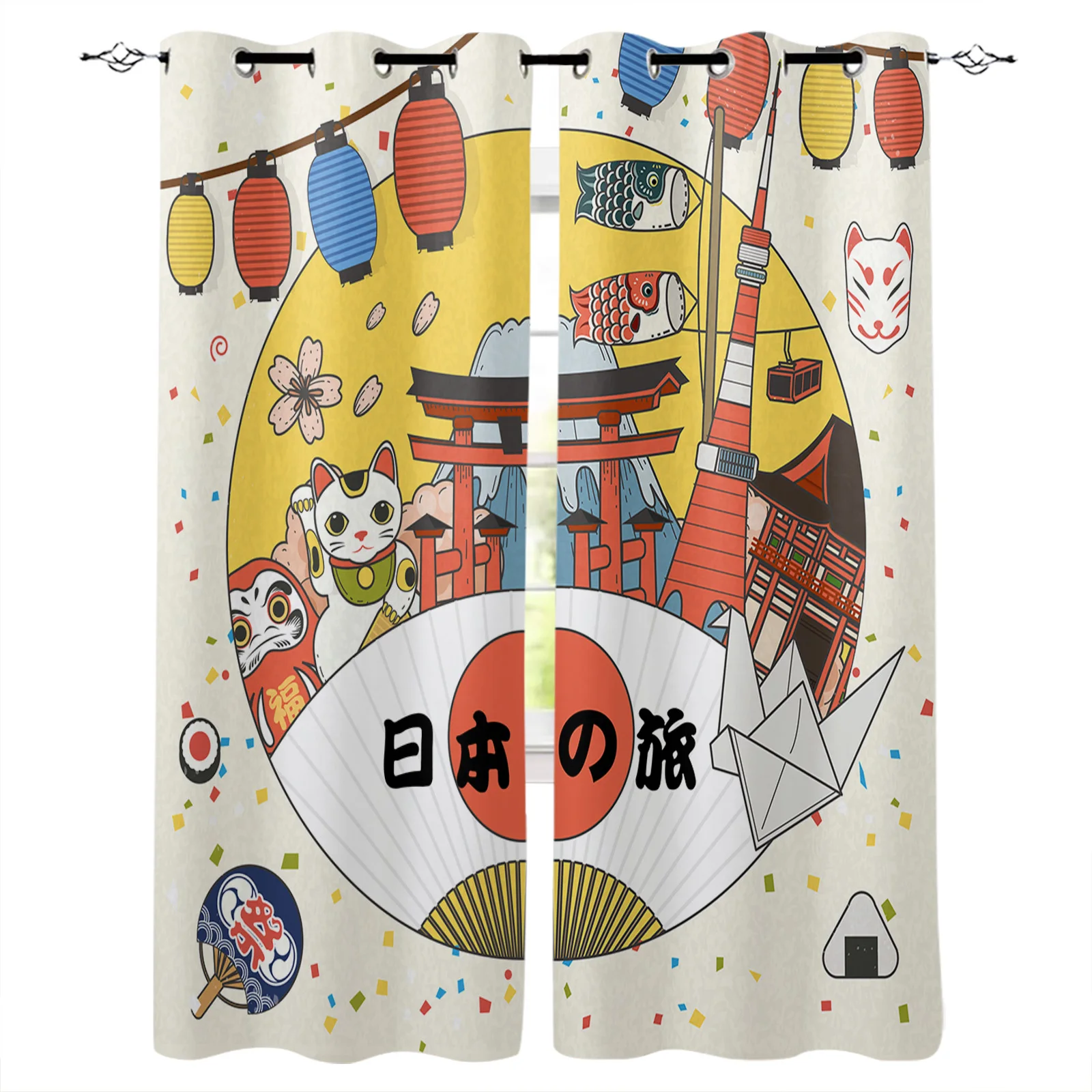 Japan Trip Element Cartoon Culture Blackout Curtains Window Curtains For Bedroom Living Room Decor Window Treatments