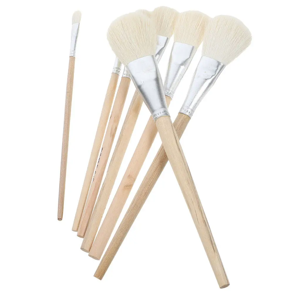 7Pcs Wool Paint Brush Set Wooden Handle Soft Bristles Pottery Ceramic Watercolor Art Painting Supplies Blend Glaze Brush