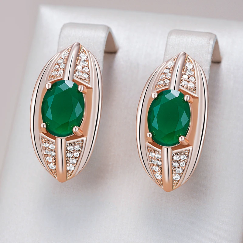 Kinel Heiße Grüne Stein Tropfen Ohrringe Für Frauen Trend 585 Rose Gold Farbe Mit Natürlichen Zirkon Zubehör Täglichen Edlen Schmuck