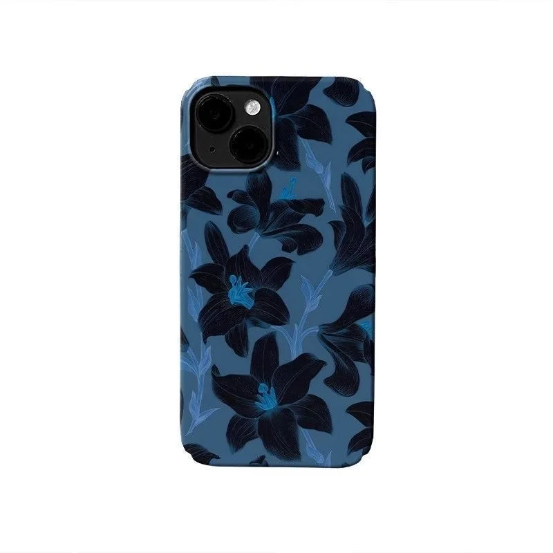 

Korean Deep Blue Black Flowers Phone Case for IPHONE 17 Air 16E 15 PROMAX 14 Plus 13 12 MINI 11PRO 16Plus XR Acrylic Phone Cover