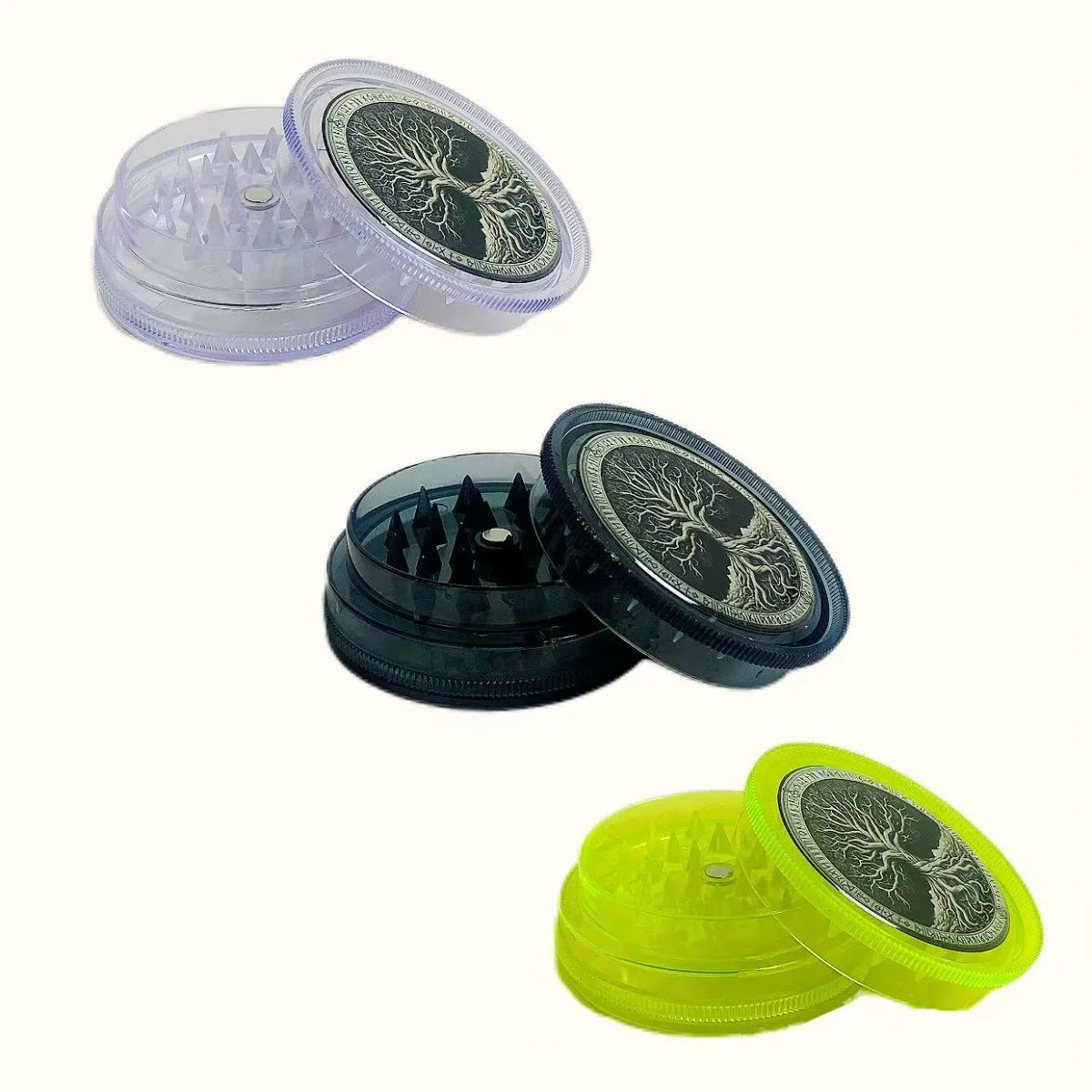 

2.36 Inch 6cm Tree Of Life 3 Layer Plastic Herb Grinder Pollen Catcher Cleaning Brush Magnetic Closure Manual Smoking Tool Gift