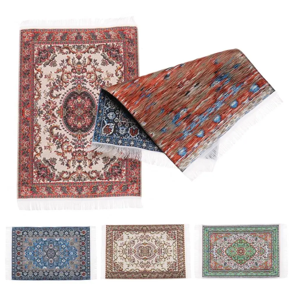 Alfombra con estampado Floral, Mini decoración para casa, accesorios para jugar a las casitas, alfombra para casa de muñecas, revestimientos de suelo, alfombra tejida en miniatura