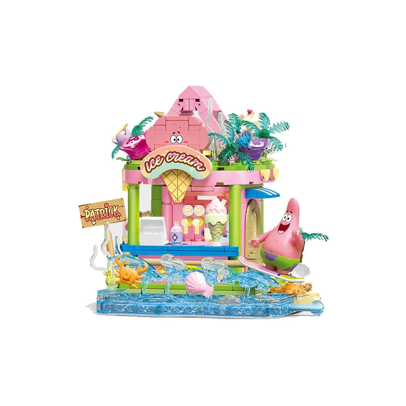 509 個スポンジボブシリーズビルディングブロックパトリックスターデザートハウスサーフショップシーンモデルキットデスクトップ装飾おもちゃギフト子供のための