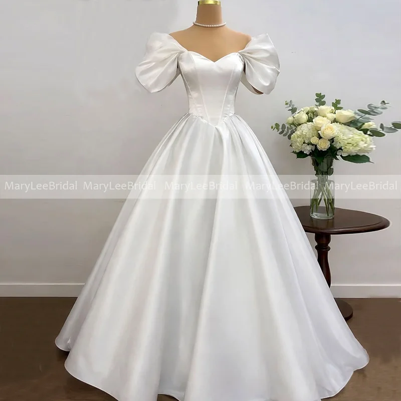 Basque Waist Sweetheart Ball Gown Wedding Dresses Corset Bodice Off the Shoulder Satin Bridal Gown Customized vestidos de novia