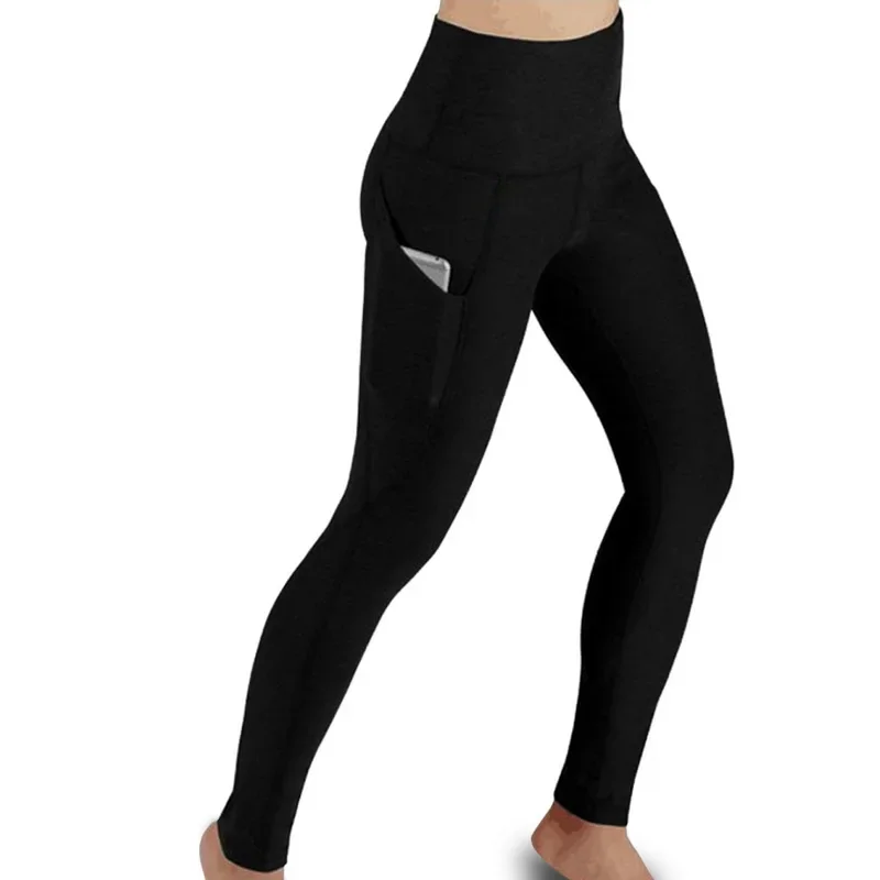 Elastische Yoga-Leggings mit hoher Taille für Damen, Bauchkontrolle, geraffte Booty-Hose mit Tasche, nahtlose Kompressionsstrumpfhose