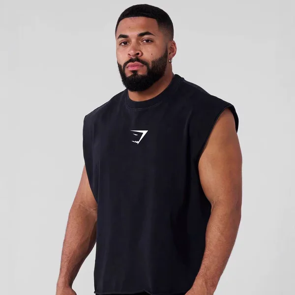 Fashionable Casual Sleeveless Fitness Vest for Men Breathable Sweat Absorbent Cotton Polyester Blend All Season Running Top