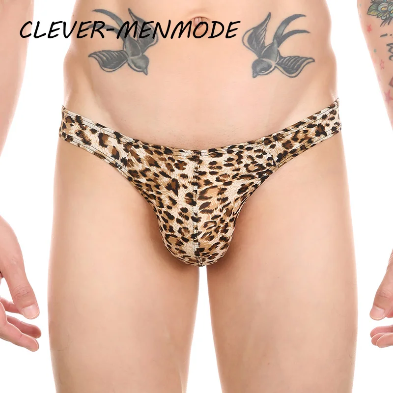 Lencería sexy para hombre G String Penis Bag T Back Tanga con estampado de leopardo Transpirable Suave Panty Print Bragas Bragas Braguitas Gay