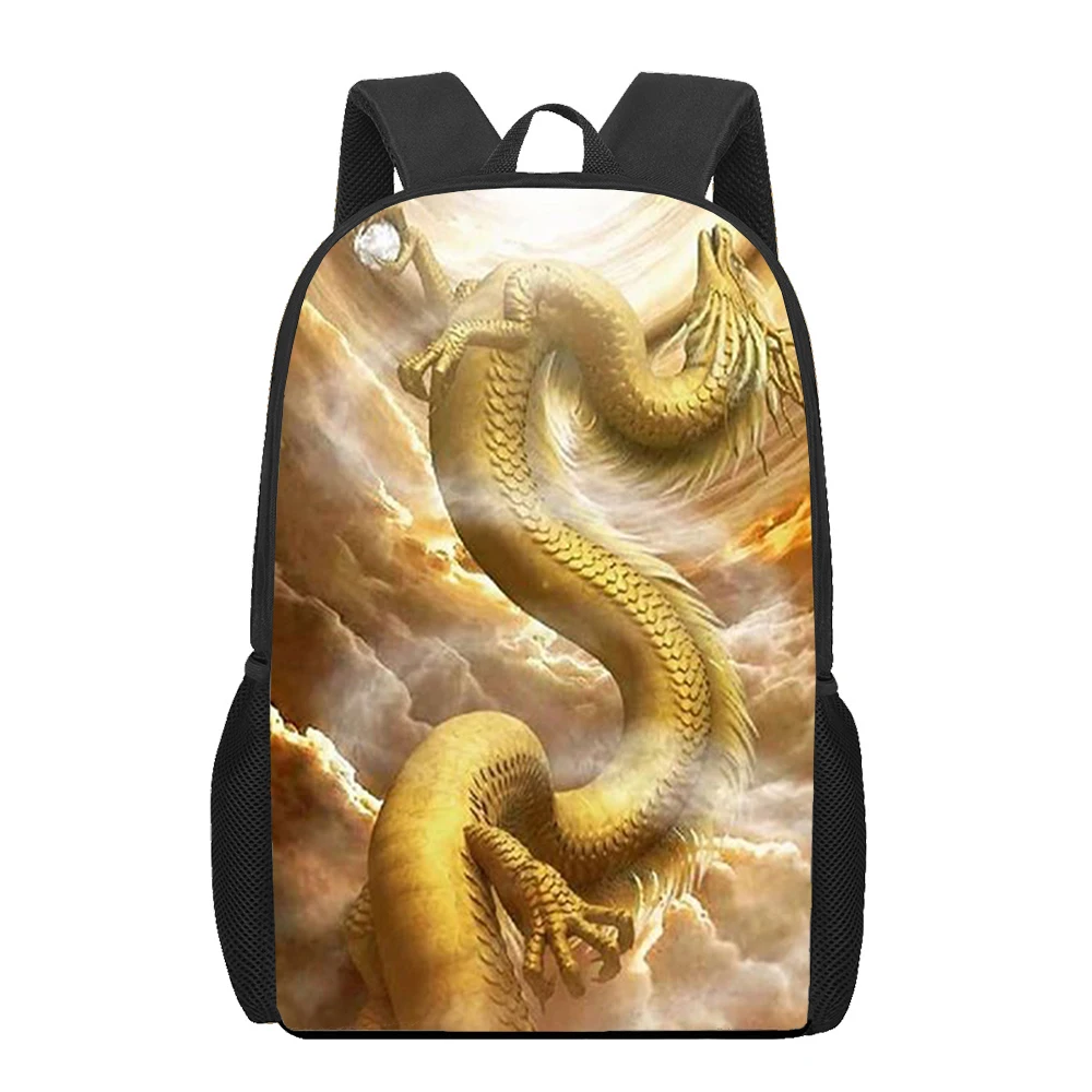 Loong CHINA Chinese dragon  3D Printed Book Bag Men 16 Inch Backpack For Teen Boys Kindergarten Bagpack Children Mochila