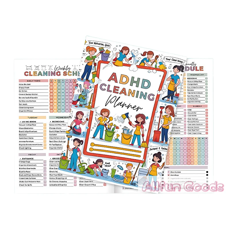 [TG835]Cleaning Planner For Adhd Adults Women Kids,Household Daily Cleaning Schedule And Checklist Organizing Notebook