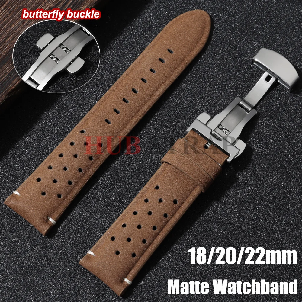 18mm 20mm 22mmBreathable Porous Quick Release Matte Vintage Racing Leather Watch Straps for Seiko for Rolex Universal Watchbands