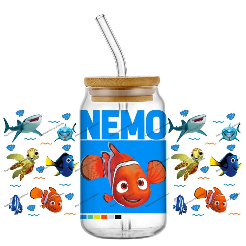 

Top Selling Disney Characters Nemo Stickers 16oz Glass Cup Decal Waterproof DIY Custom Gift Wrap Craft