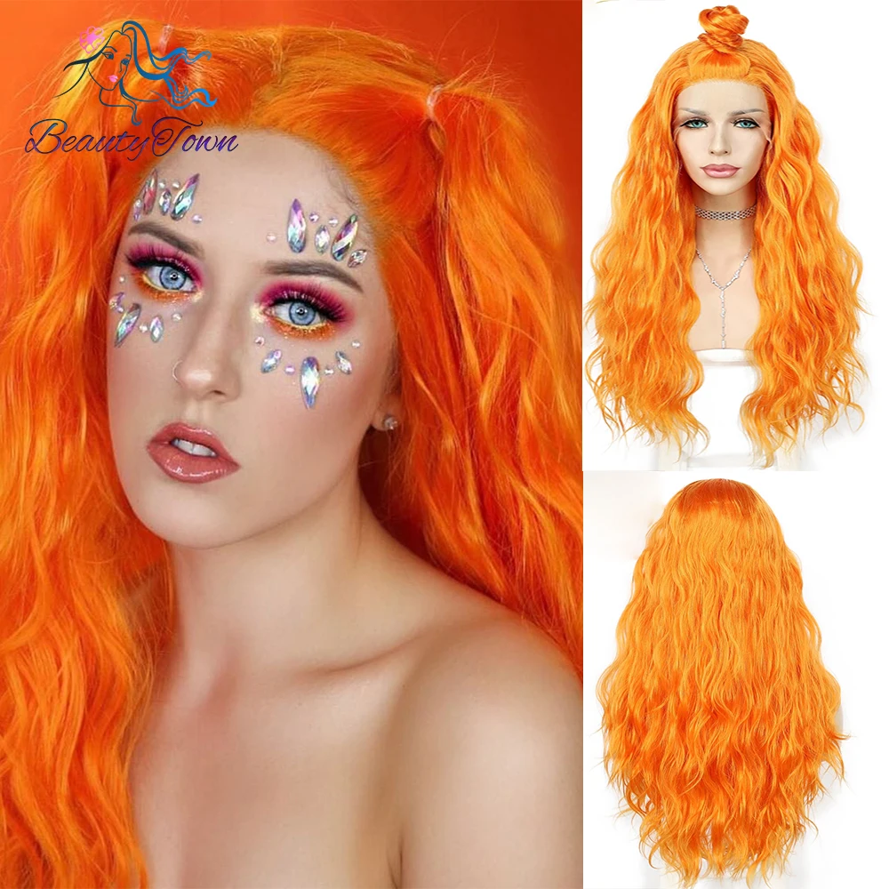 

BeautyTown Ginger Orange Synthetic Lace Front Wigs Light Blonde Body Wave HD Transparent Lace Wig Cheap Wig Daily Party Cosplay