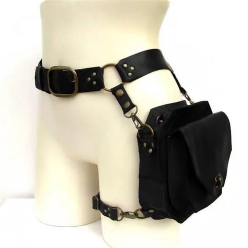 Imagen 2 del producto Riñonera Punk Retro de PU para mujer, bolso informal pequeño cuadrado a la cadera, cruzado, multifunción, para pierna al aire libre, para teléfono