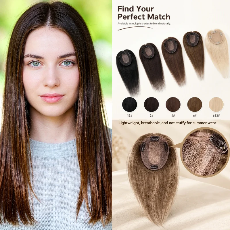 100% Human Hair Silk Lace Base Clip In Women Topper With Bangs 7x10 30cm #613 #P18-613 In Stock 48H Ship Wholesale Dropship