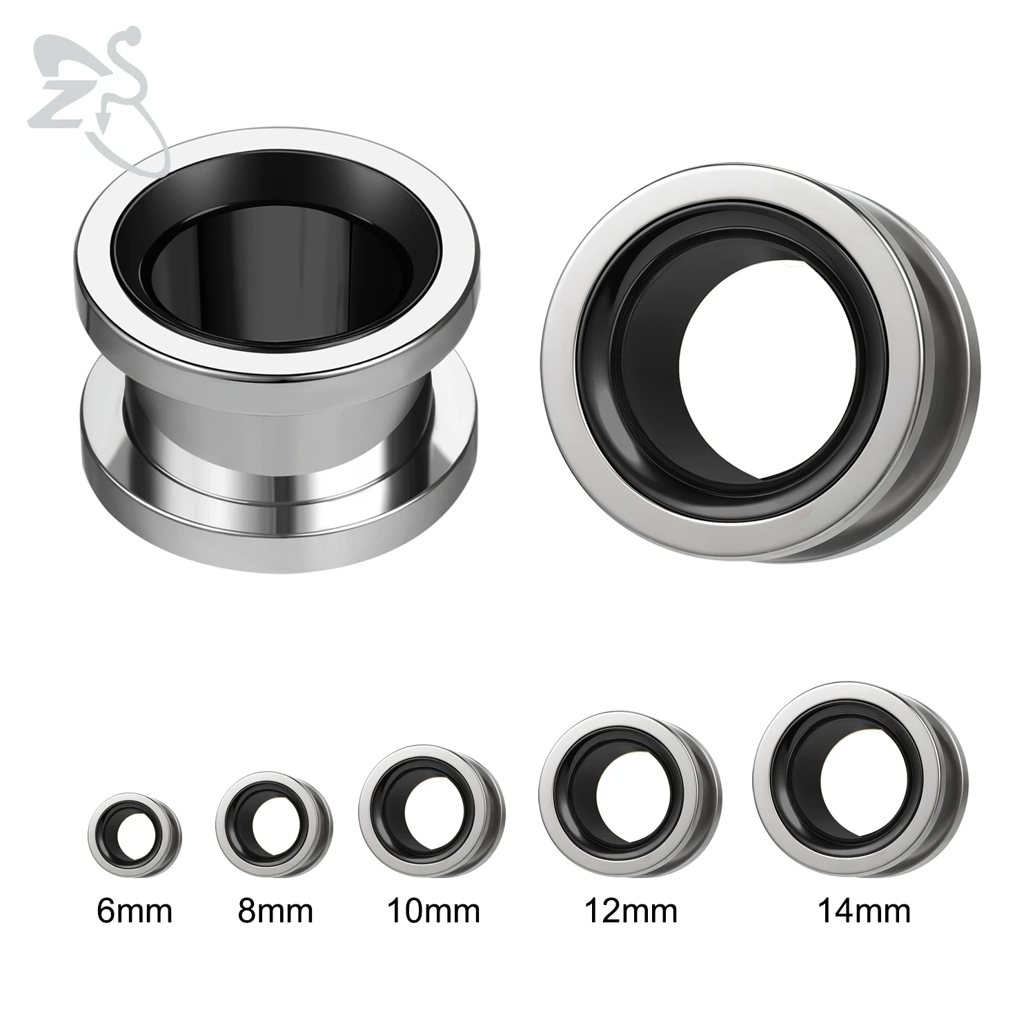 ZS 1 Piece Punk Round Stainless Steel Tunnel And Plug Men Black&Silver Color Hoop Flesh Stretching Expander Body Jewelry 6-14MM