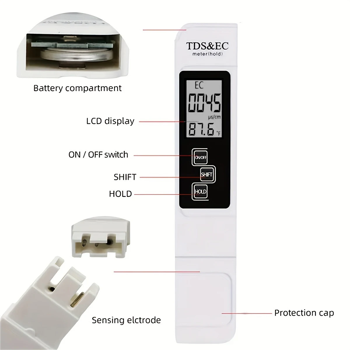 3in1 Water Quality Detection Pen Household Drinking Water Purity EC Meter High Accuracy TDS Meter 0-9990ppm Digital Water Tester