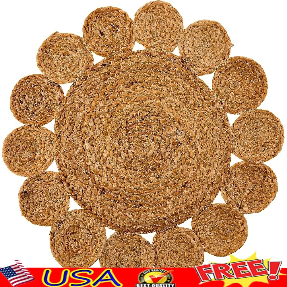 

Handcrafted Jute Floral Placemats Natural Large Christmas Housewarming Thanksgiving Dining Table Decor
