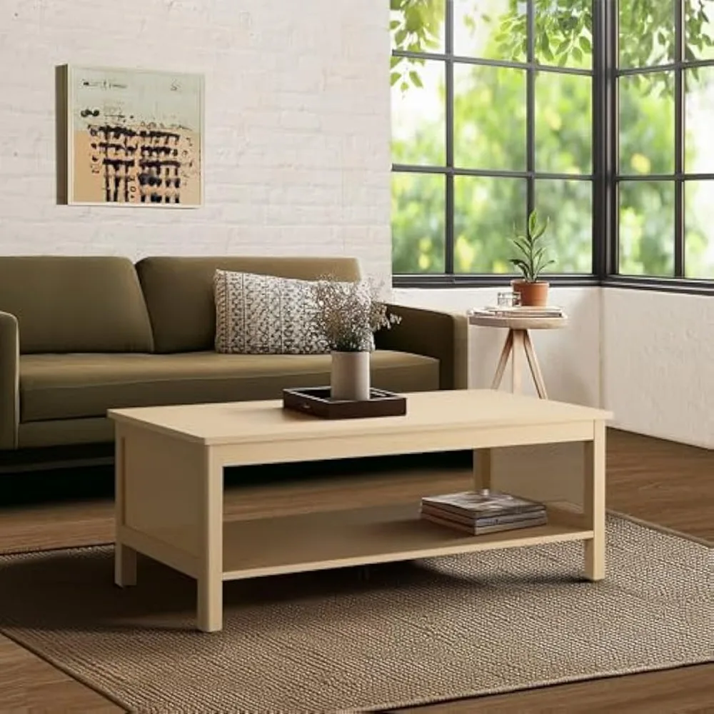 INK+IVY Coffee Table for Living Room Farmhouse Minimalist Design with Storage Shelf, Rattan Accent Sides, Modern Farmhouse Small