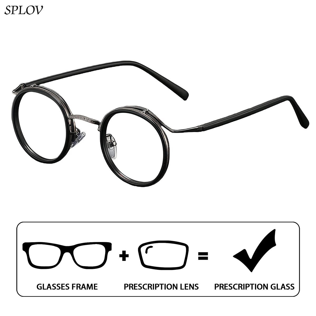 SPLOV Retro Metal Round Frame Men's Prescription Glasses Anti Blue Light Professional Progressive Multifocal Myopia Glasses