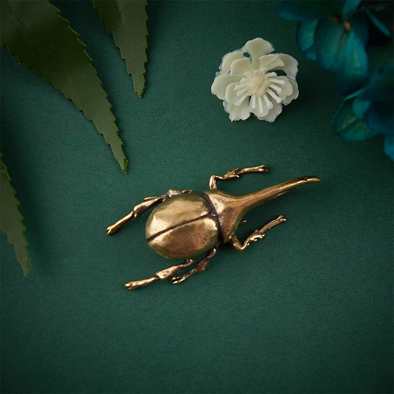 1PC Pure Copper Brass Insect Figurine Miniature Bugs Tea Pet Ornament Copper Beetle Statue 5.3cm*2.1cm